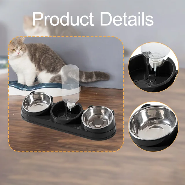 3 in 1 Dog Cat Bowls Water and Food Bowl Set Raised Cat Dishes for Hamster Small Dogs Kitten Pet Feeding Supplies 5