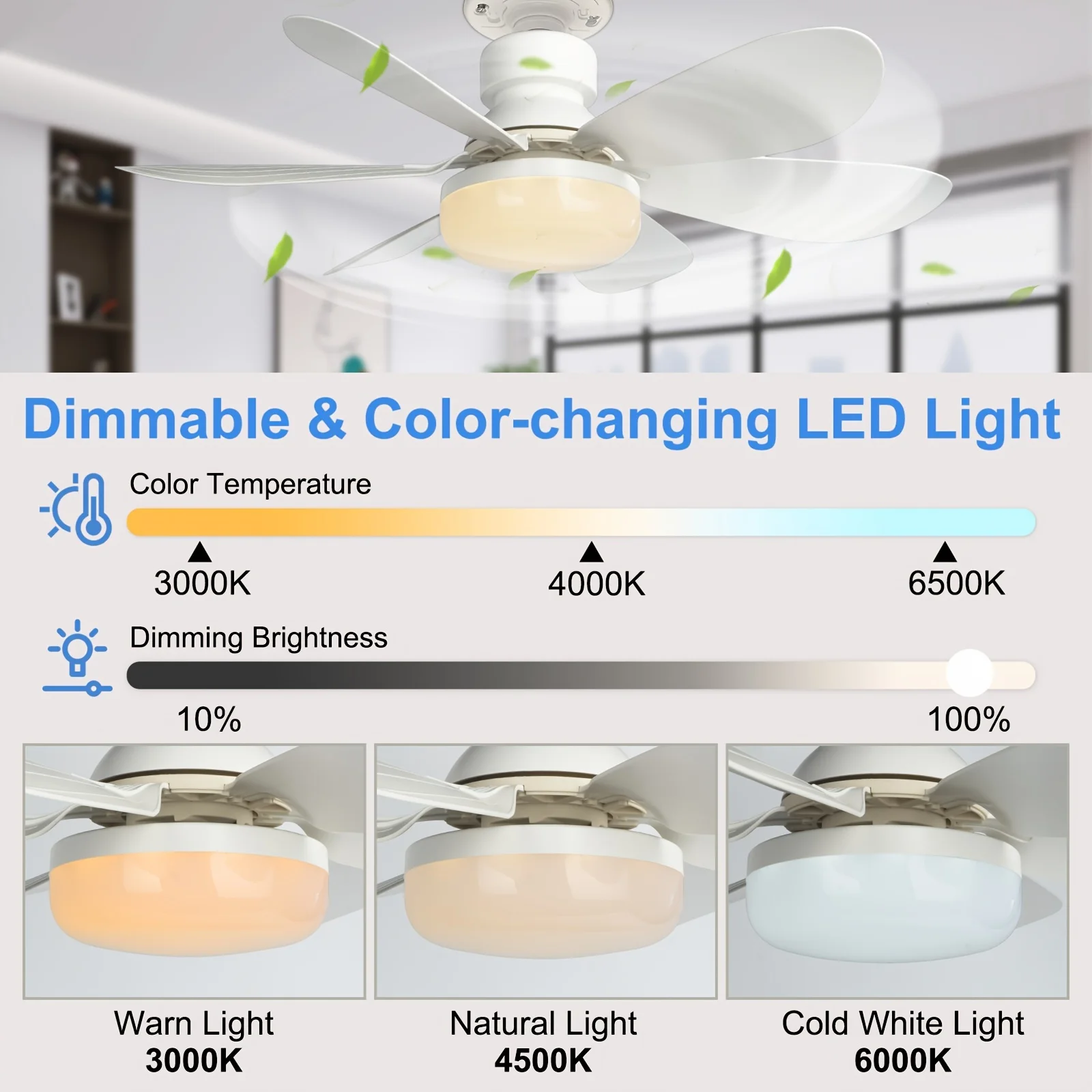 40W Socket Ceiling Fan with Light, 20.5in Screw Ceiling Fans with LED with Remote For Bedroom, Garage and Kitchen 5