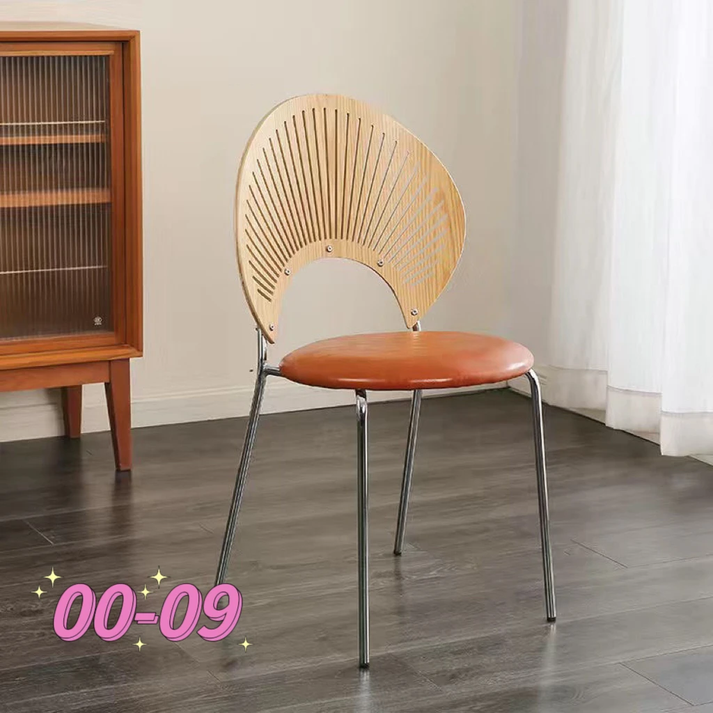 French retro shell chair solid wood scallop chair designer dining table chair white cream style antique