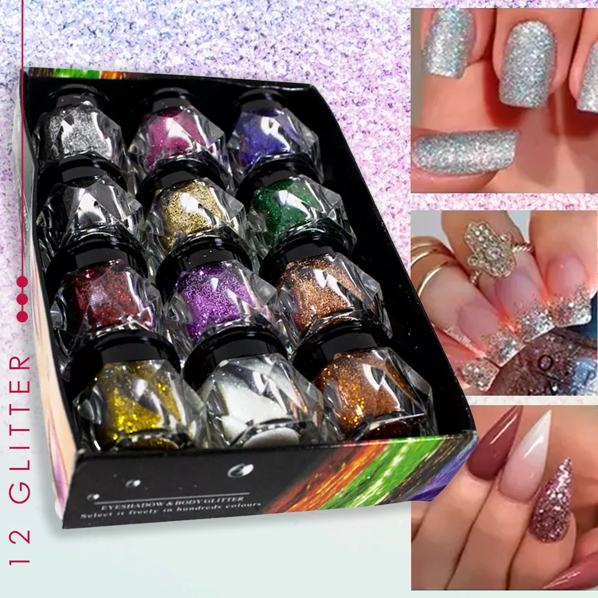 Diam-Paillettes scintillantes pour les yeux, les ongles et le corps, 12 pièces
