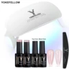 YOKEFELLOW Nude Gel Nail Polish Base Top Coat Starter Kit Soak Off Pink Gel Polish Set with Nail Lamp Nail File Gift for Women 1