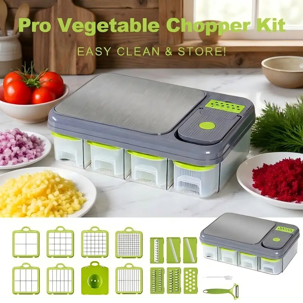 Multi-function Vegetable Chopper Cutter With Chopping Board & Container Fruit Veggie Chopper Portable Kitchen Food Slicer Tool