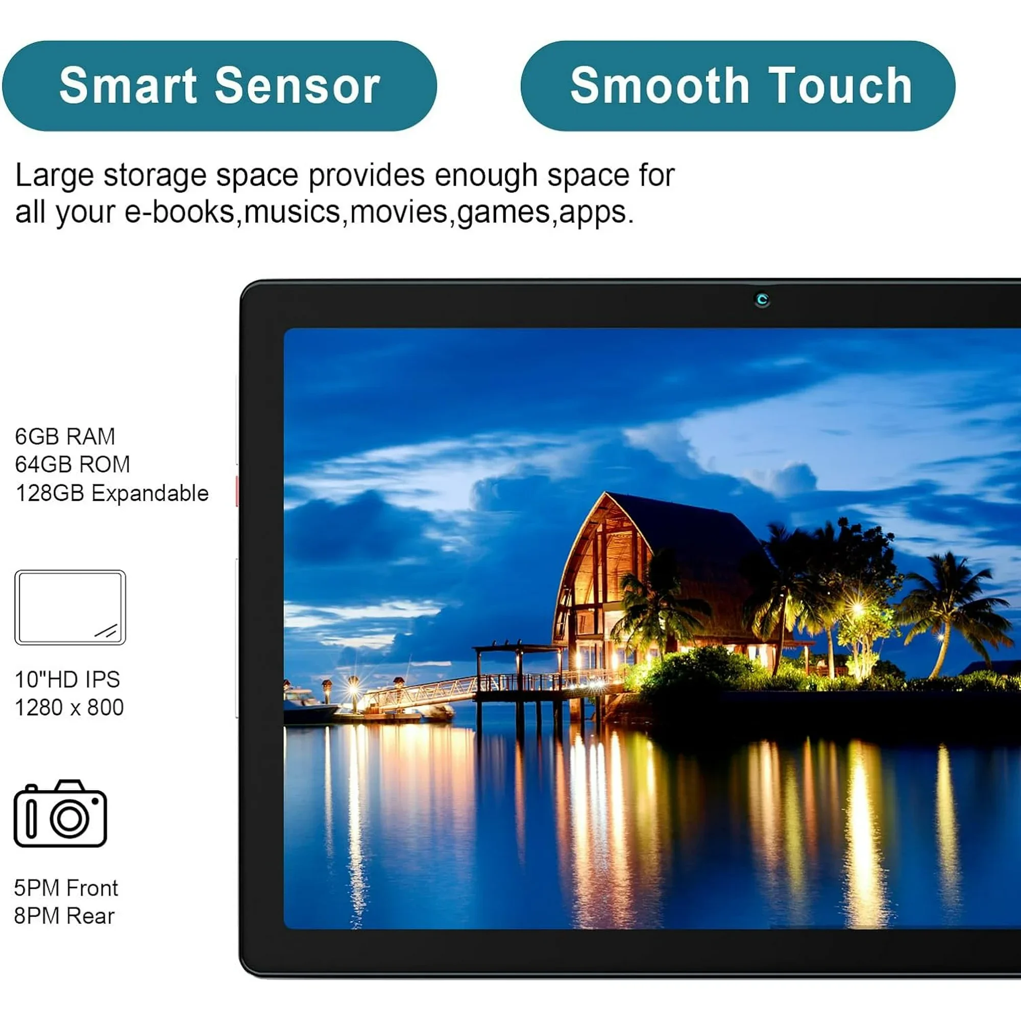 BESTSKI 10.1 inch Tablet, 6GB(4+2) RAM, 64GB ROM, 128GB Expand, 5000mAh, 1280x800 HD Touch Screen, 5MP+8MP Dual Camera (Silver) 6