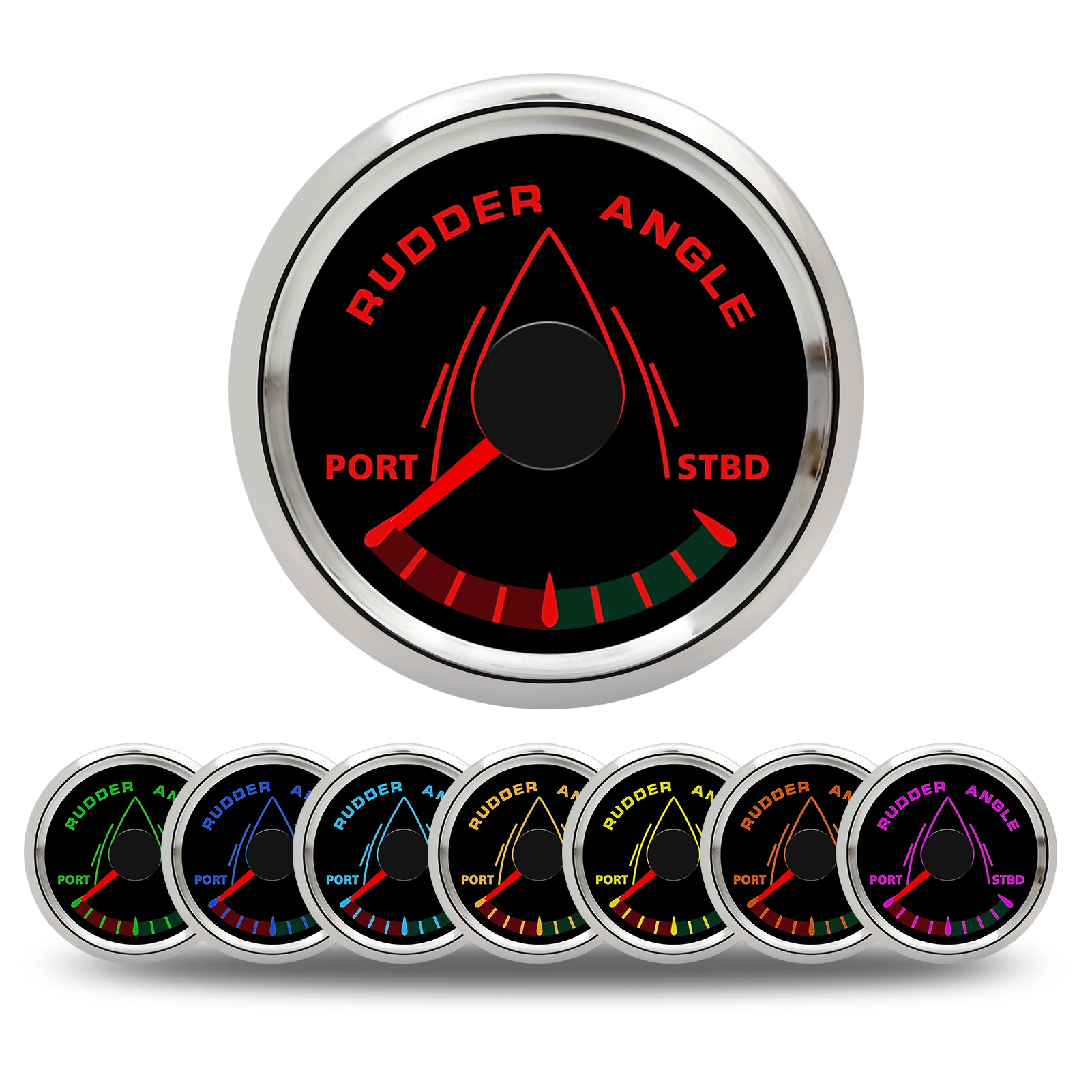 52mm Boat Marine Rudder Angle Indicator 0-190 ohm with Rudder Angle Sensor 8 color backlight 12V/24V boat rudder angle sensor