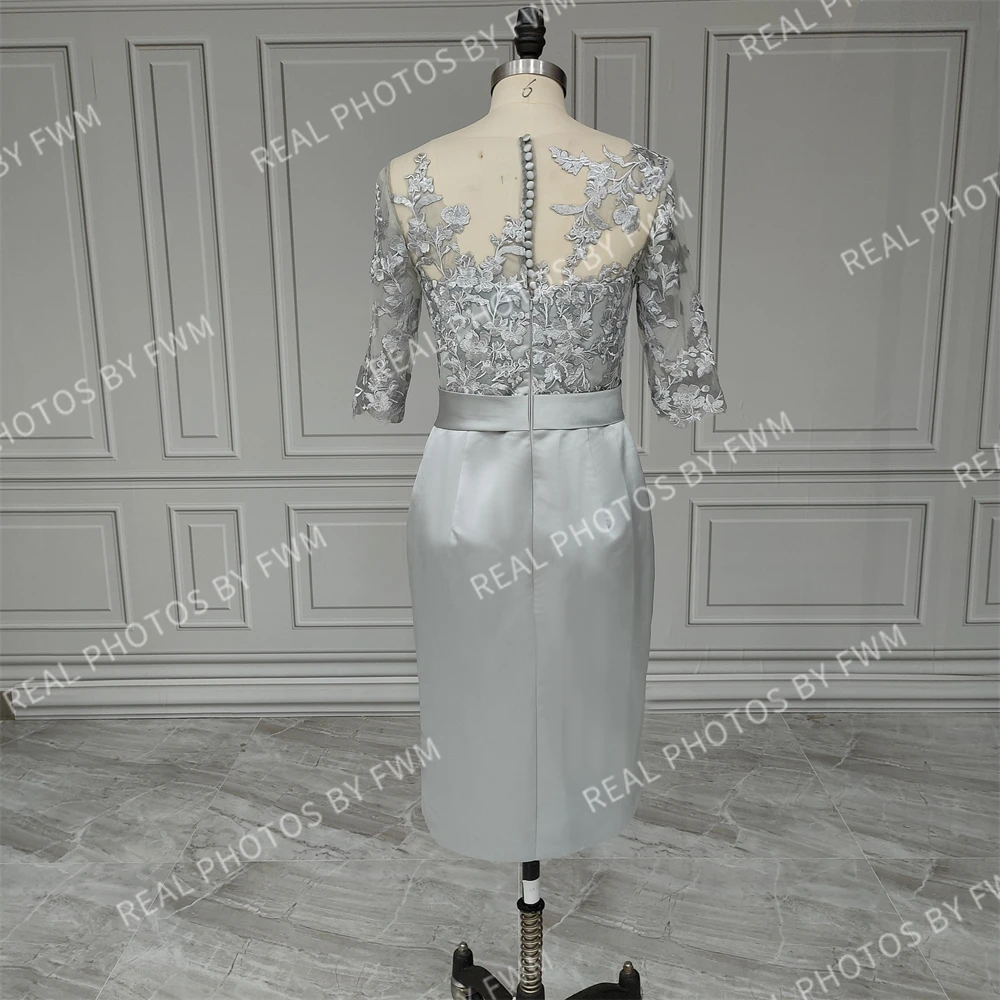 Real Photos Half Sleeves Bow Belt Sheath Mother Of The Bride Dress Appliques Wedding Party Prom Evening Gown For Women mother bride dresses women party dresses