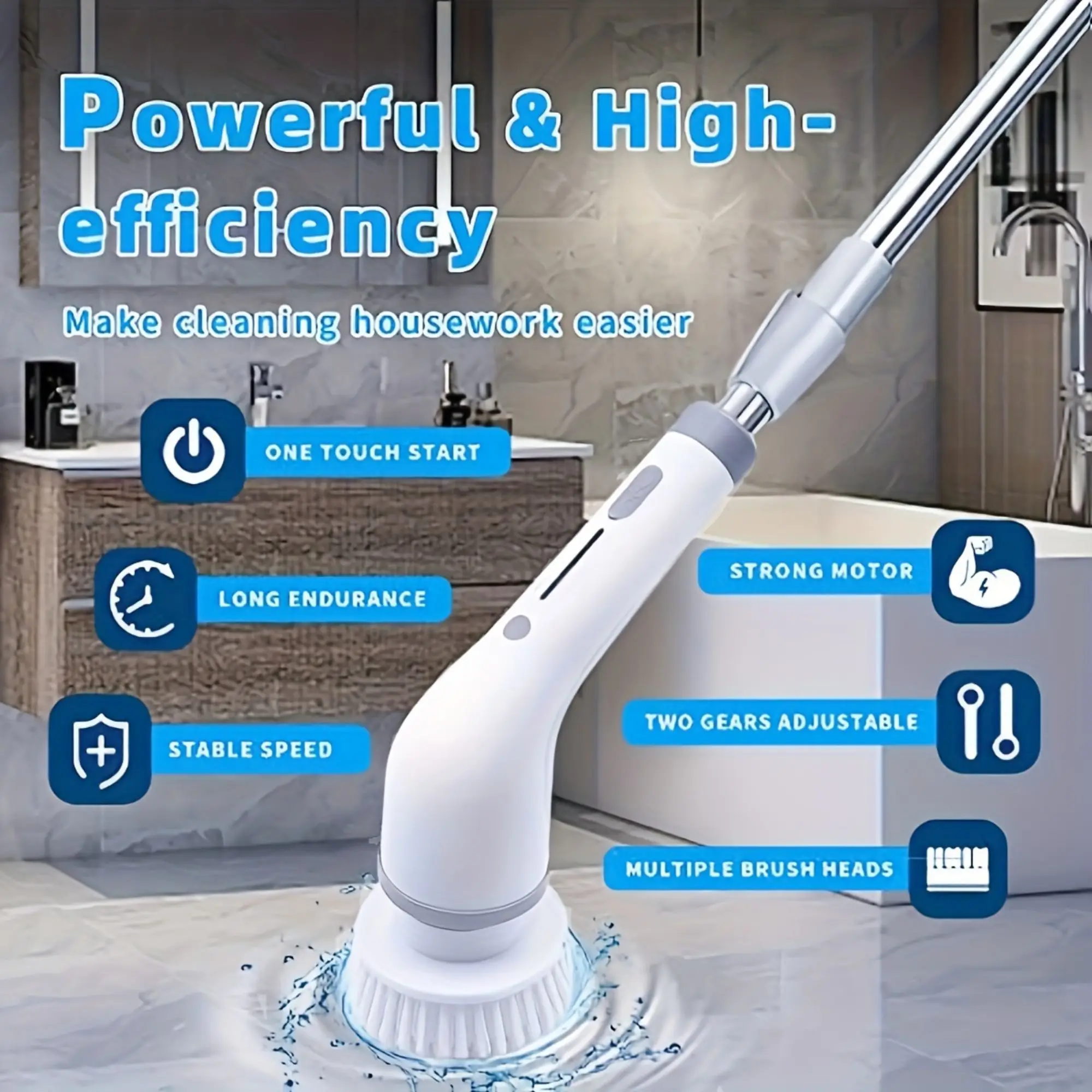 Electric Spin Scrubber, Cordless Shower Cleaning Brush with 9 Replaceable  Brush Heads and 3 Adjustable Speeds, Power Electric Shower Scrubber for