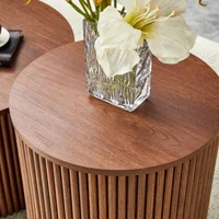 Ensemble de 2 tables basses gigognes avec design colonne romaine, tables rondes en MDF avec rangement intégré, tables d'appoint en grain de noyer pour salon, chambre et maison 4