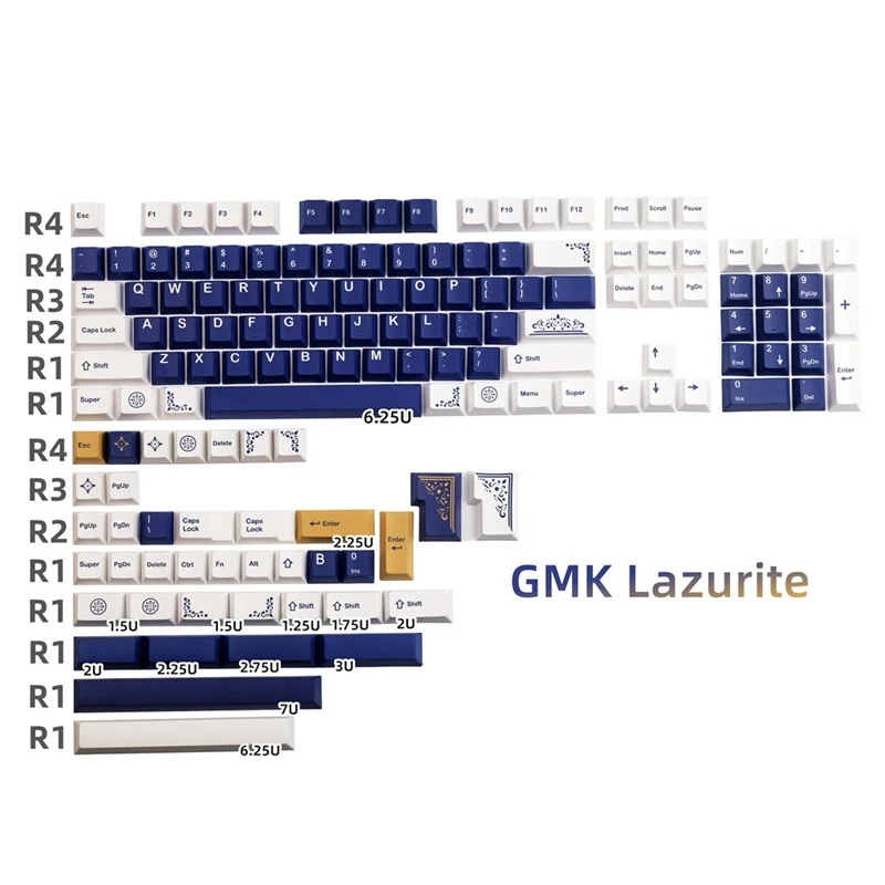 

GMK Lazurite PBT Keycaps cherry profile Blue White Yellow Mechanical keyboard custom accessories DIY Keycap Anne Pro 2 GK61 GH60