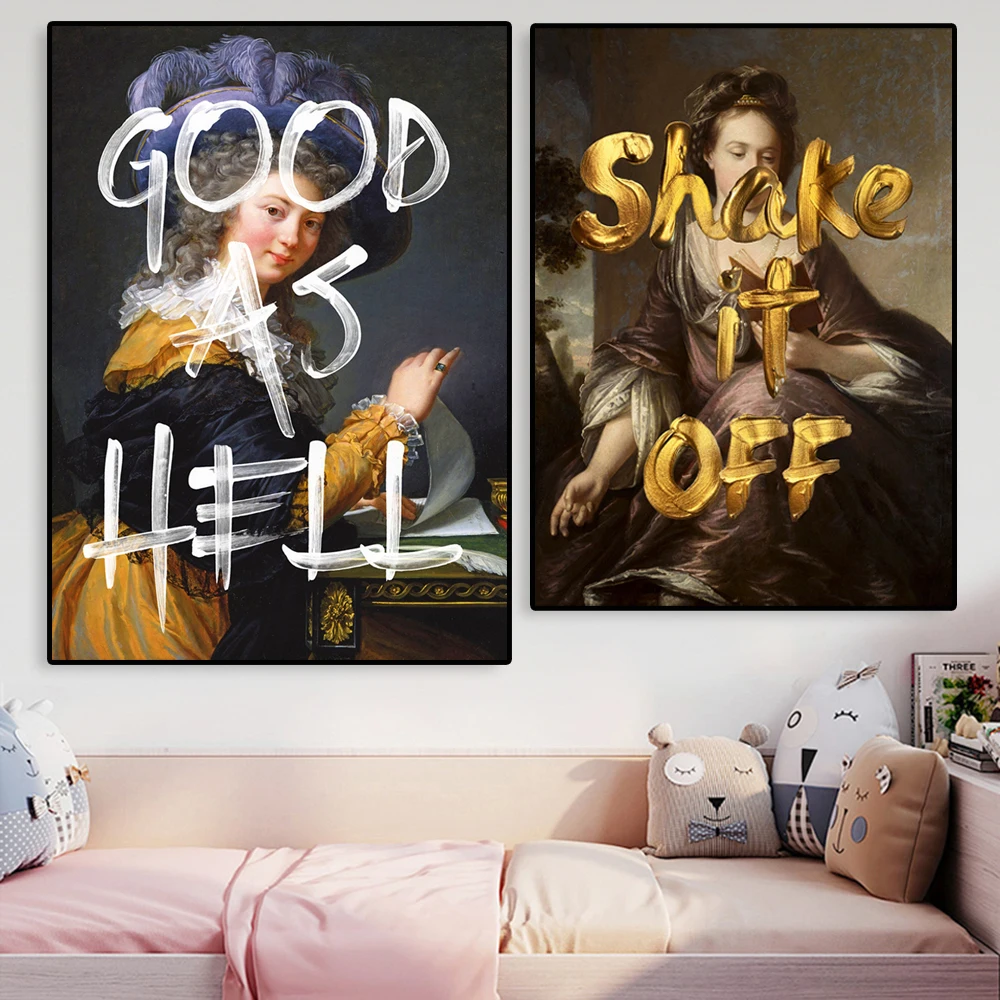 

Funny Antique Victorian Art Poster Vintage Portrait Print Graffiti Shake It Off Art Canvas Painting for Gallery Home Room Decor