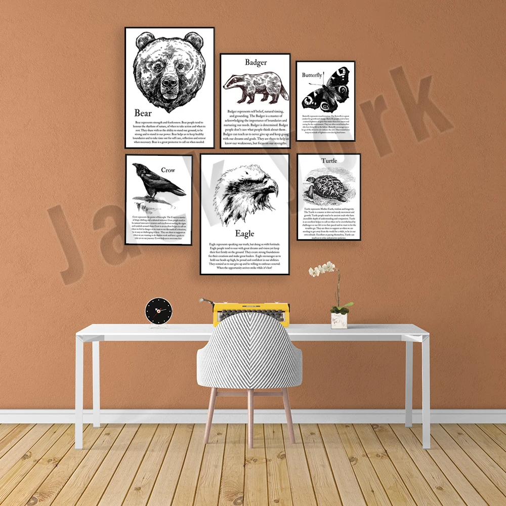 Crow, Bear, Eagle, Horse, Badger, Coyote, Owl, Butterfly, Turtle, Animal  Totem Gift, Animal Quotes, Typography, Vintage Art - Painting & Calligraphy  - AliExpress