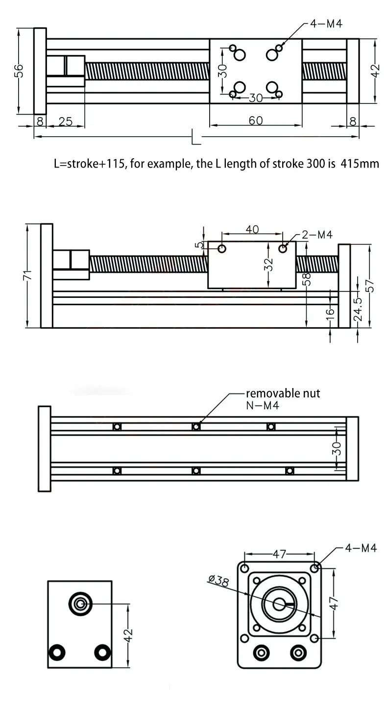 Description Picture 3 of itemSFU1605 Ball Screw Linear Guide Motion Rail Slide CNC Manual Linear Shaft Actuator Module Table Stroke With 57 Stepper Motor