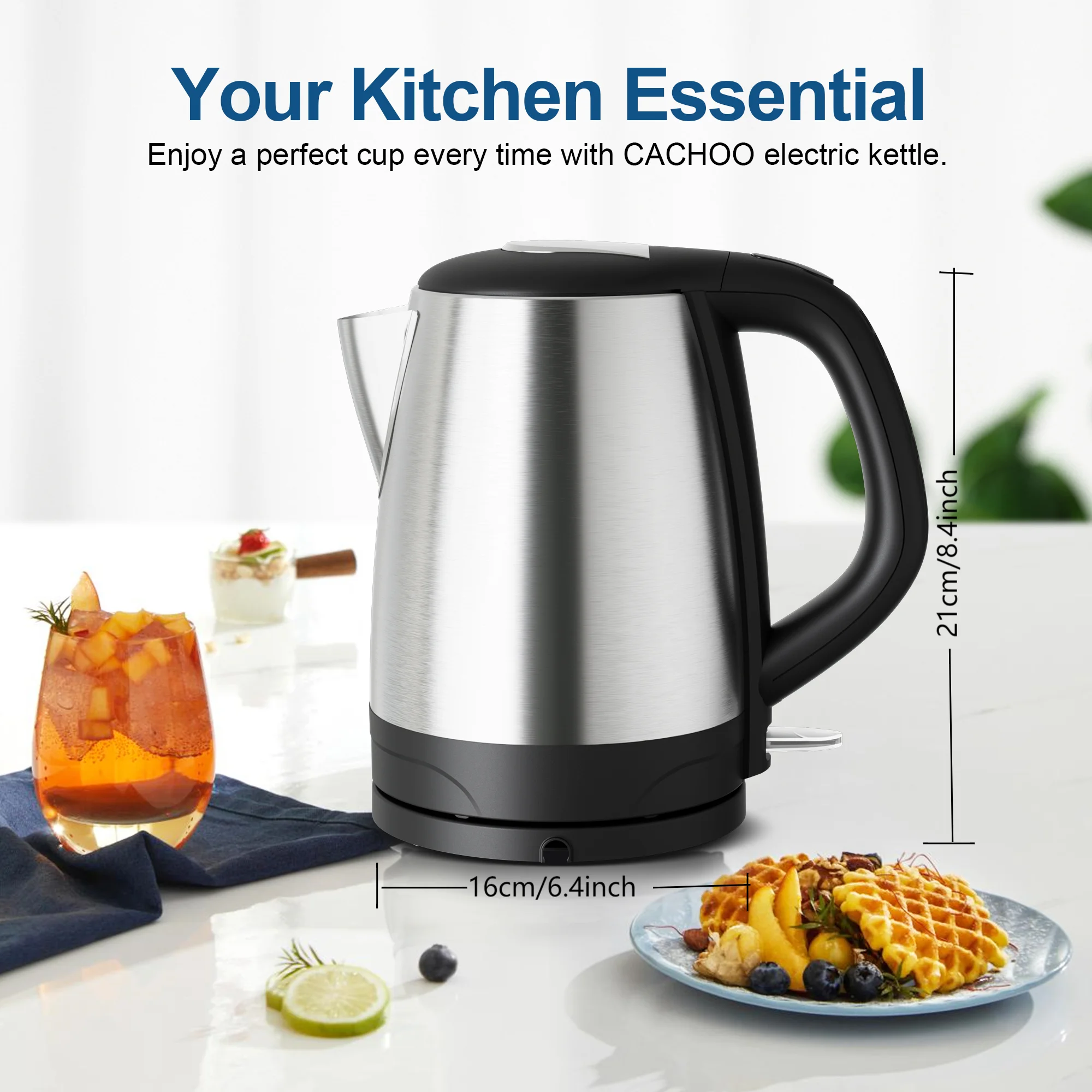 Electric Tea Kettle - CACHOO 1.7L Stainless Steel Electric Kettle with LED Indicator, Fast Boil Hot Water Boiler 5