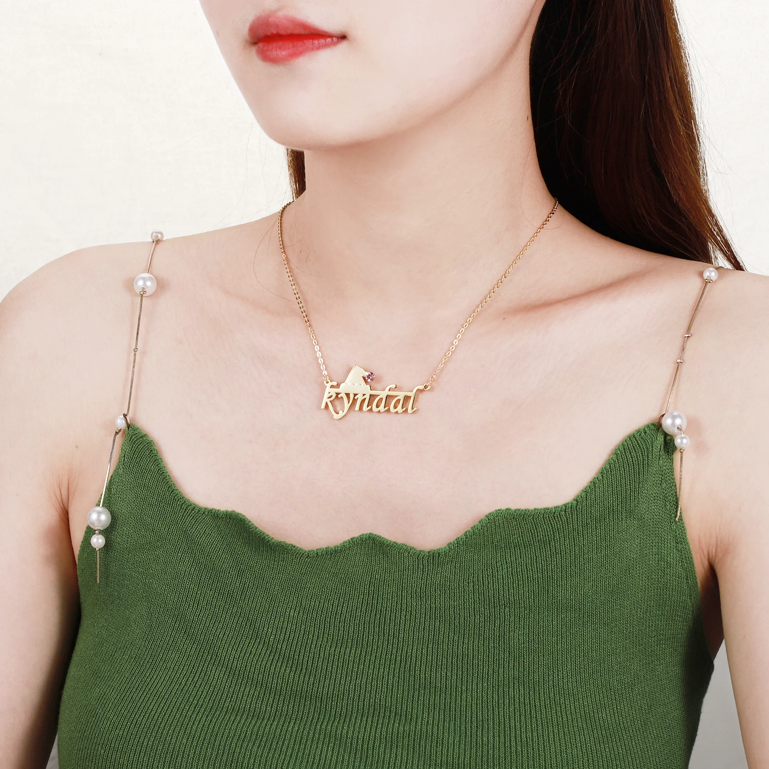 Custom Name Necklace Birthstone Santa Hat Personalized GoldPlated Stainless Steel Name Pendant Necklace For Women Christmas Gift