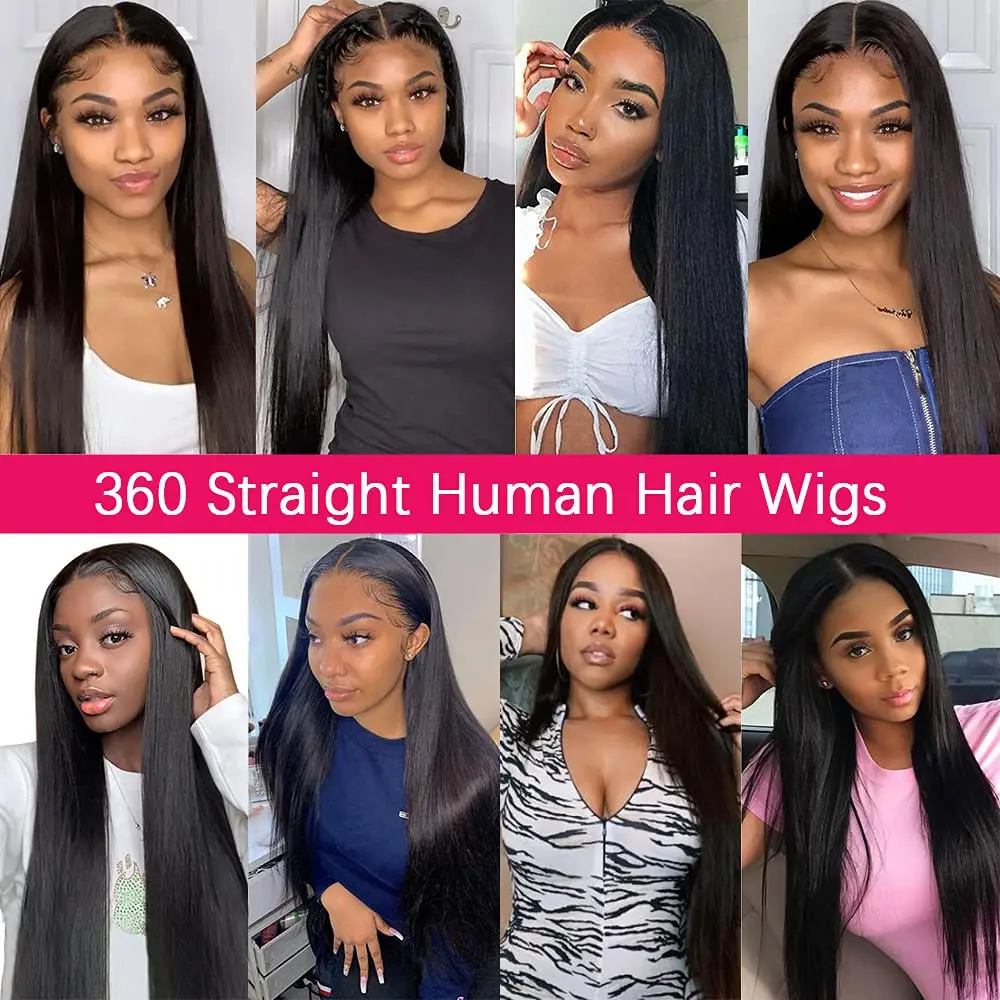 Invisi Strap 360 Full Lace Wig Glueless Wig Human Hair Brazilian Straight Lace Frontal 360 Snug Fit Transparent Strap