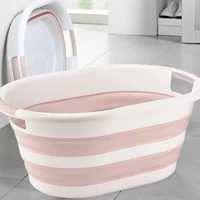 25L / 38L Collapsible Folding Basket, Multipurpose Plastic Bucket for Dirty Clothes, Portable Storage Organizer for Home, Camping, Car and Toys, Gray and Pink 3