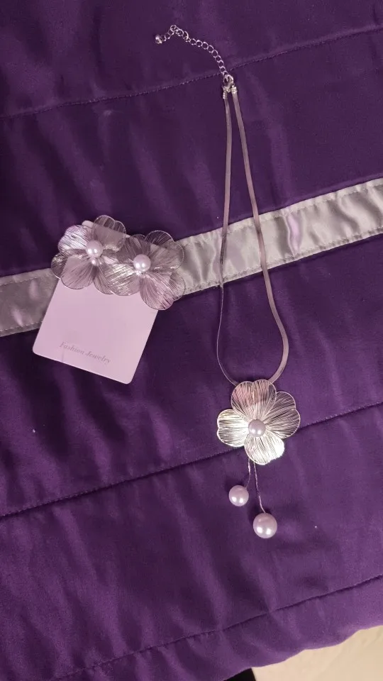 Pearl Pendant Flower Petal Jewelry Set - Snake Chain Choker & Earrings | Whaau photo review