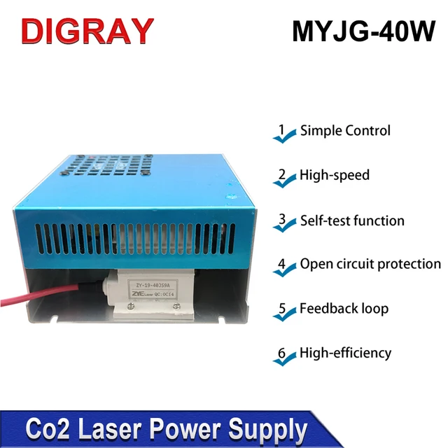 DIGRAY MYJG- 40W CO2 Laser Power Supply 110V/220V For 30W 40W K40 Engraving Cutting Machine Suitable Length 50X700mm Laser Tube 3