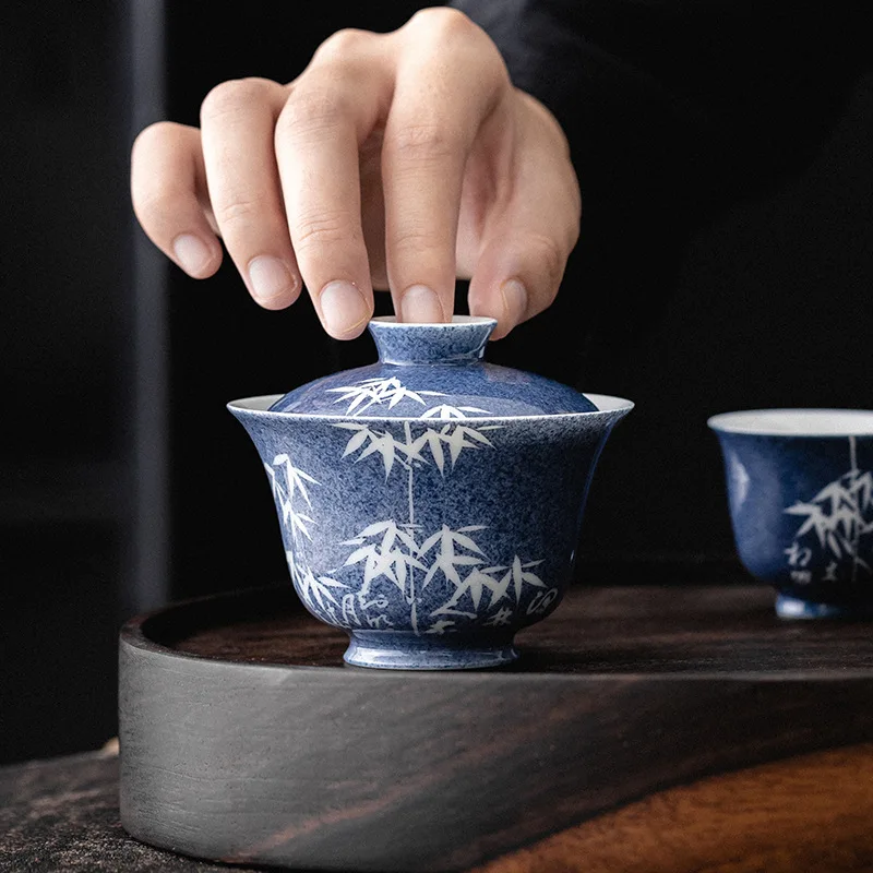 100ml Hand Painted Bamboo Gaiwan Small Porcelain Chinese Jingdezhen Tureen Teaware Set Tea Bowl Kung Fu Tea Chawan Cups Lily