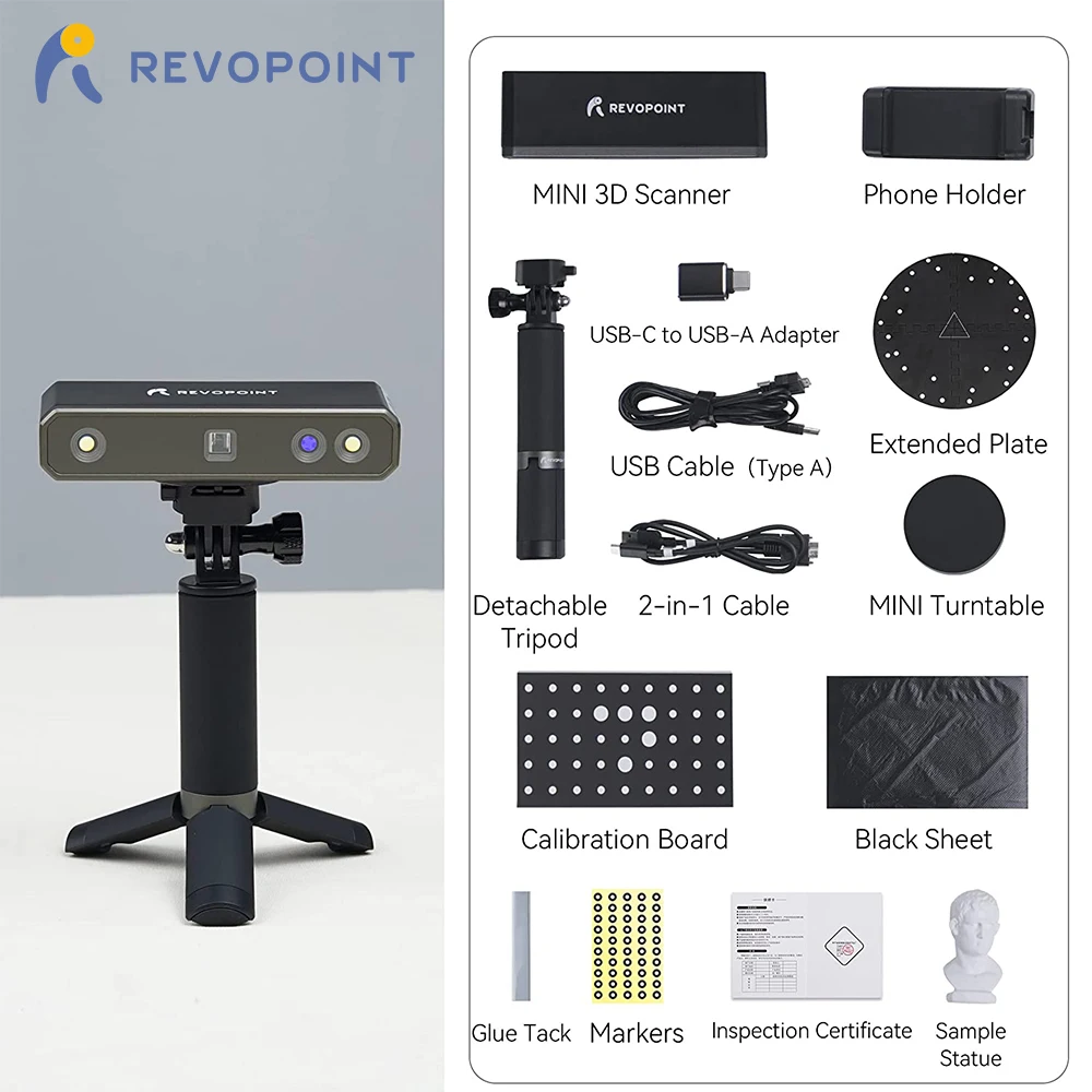 当店だけの限定モデル ドリームランドRevopoint MINI 3Dスキャナー dual axis turntable set ブルーライト  0.02mm高精度 10fps