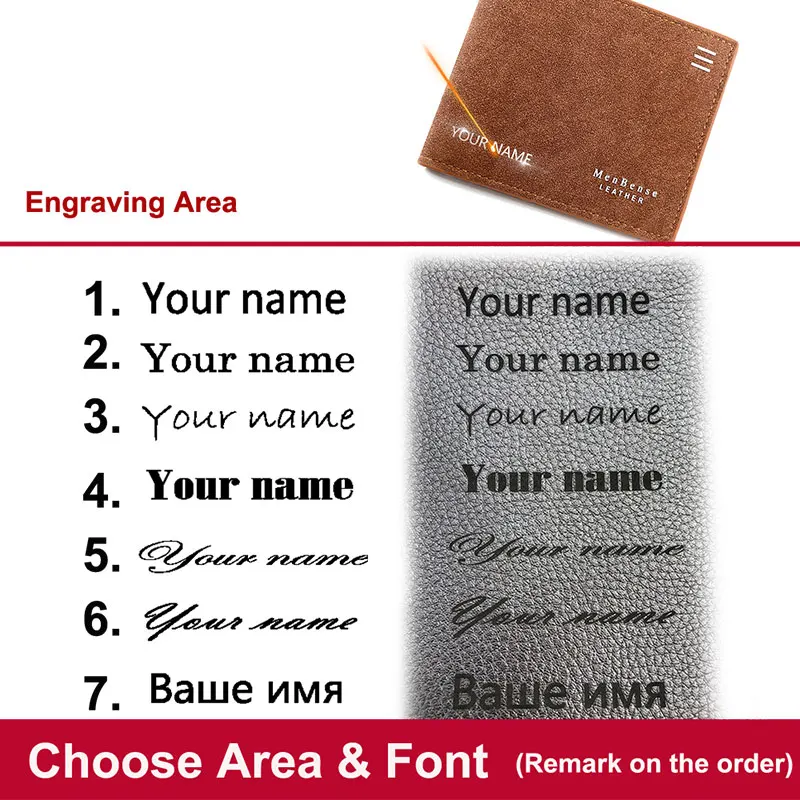 New Short Men Wallets Name Engraved Card Holder Classic Male Wallet With Coin Pocket Zipper Fashion Frosted Slim Men's Purses 6