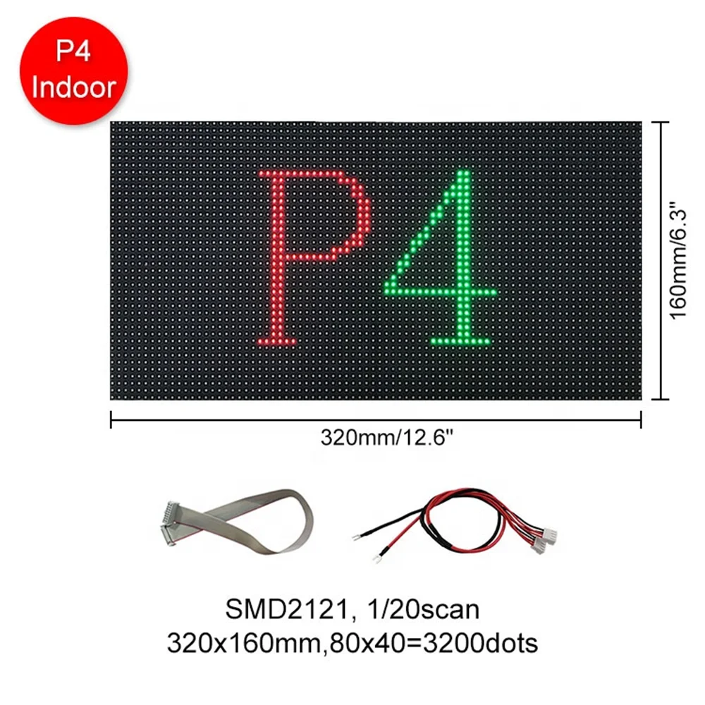 

HD P4 full color RGB 320x160mm 80x40 Dots Led Matrix SMD2121 indoor LED Video Screen Module