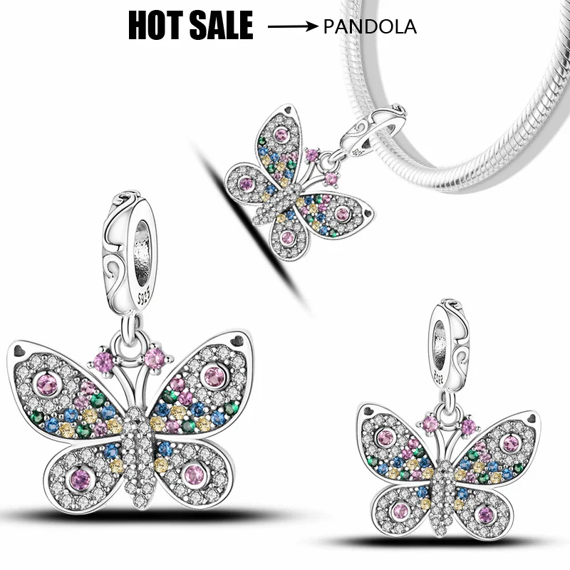 

925 Silver Spring Inlaid Butterfly Zircon Charm Beads Suitable for Pandora Original Ladies DIY Bracelets Exquisite Jewelry Gifts