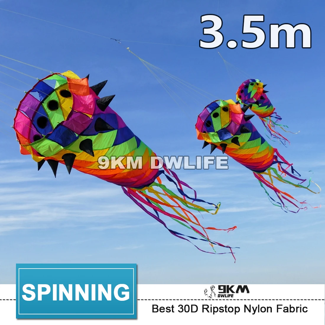 9KM Giant 3.5m Shaped Kite Line Laundry Spinning Windsock Super Turbine