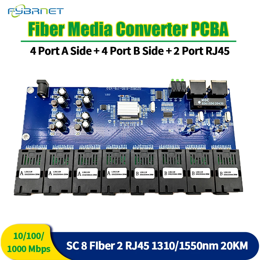 single mode simplex Gigabit Ethernet Fiber Switch Media Converter 8 Fiber Port 2 RJ45 Port giga Optical fast Transceiver 20KM 1pair gigabit media converter sfp transceiver module 20km 1000mbps fast ethernet rj45 to fiber optic 1sfp 1e switch 1 port lc