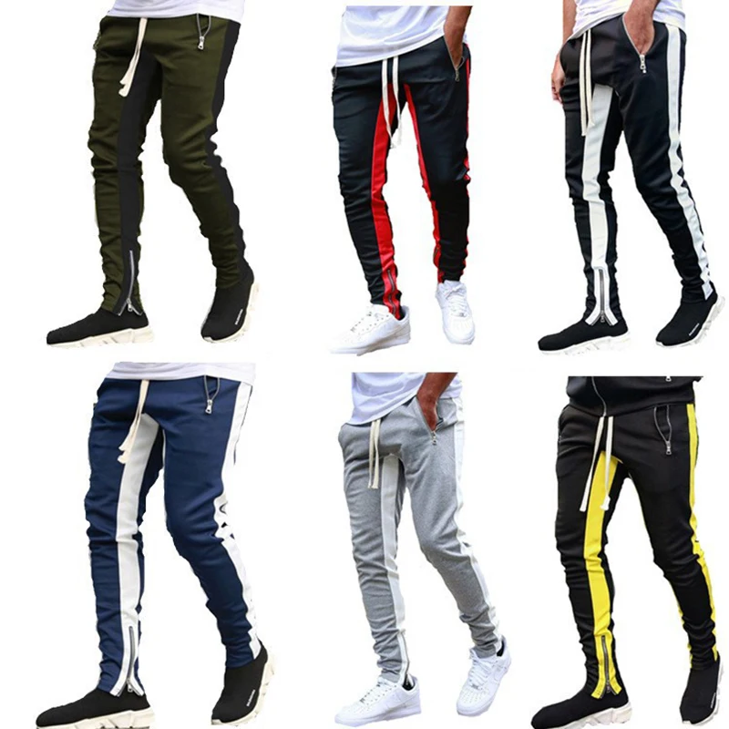 2022 New Sports Casual Pants Low Feet Zip Pocket Cotton Summer Pants Casual Men's Sports Pants Running Pants Splice Stripe Gym