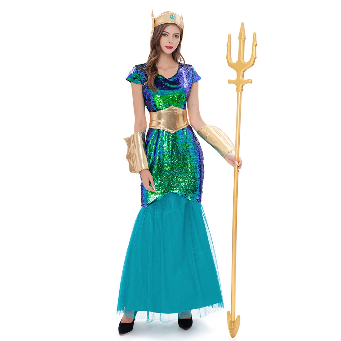 

Mermaid Costume Cosplay Halloween Party Mermaid Queen Poseidon Cosplay Dress Carnival Costume Stage Play Siren Uniform Clothing