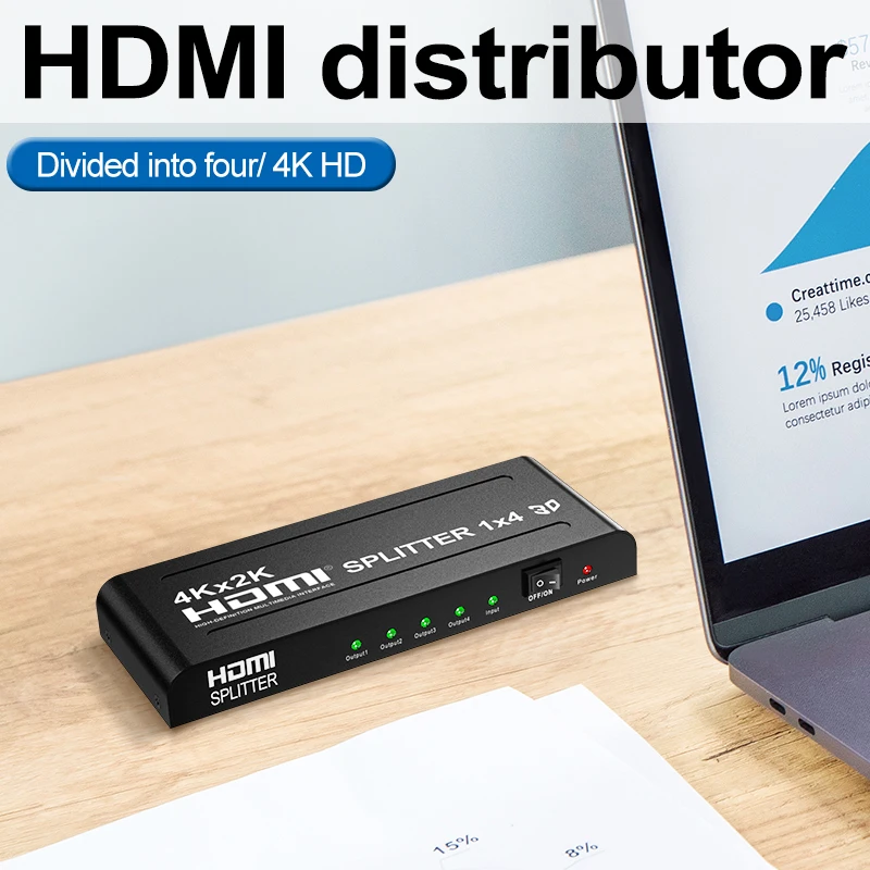 

Разветвитель HD 1x4 с питанием от 4K, 2K, 1080P, видеоконвертеры, разъемы, 4 порта, адаптеры с Full Ultra HD и 3D