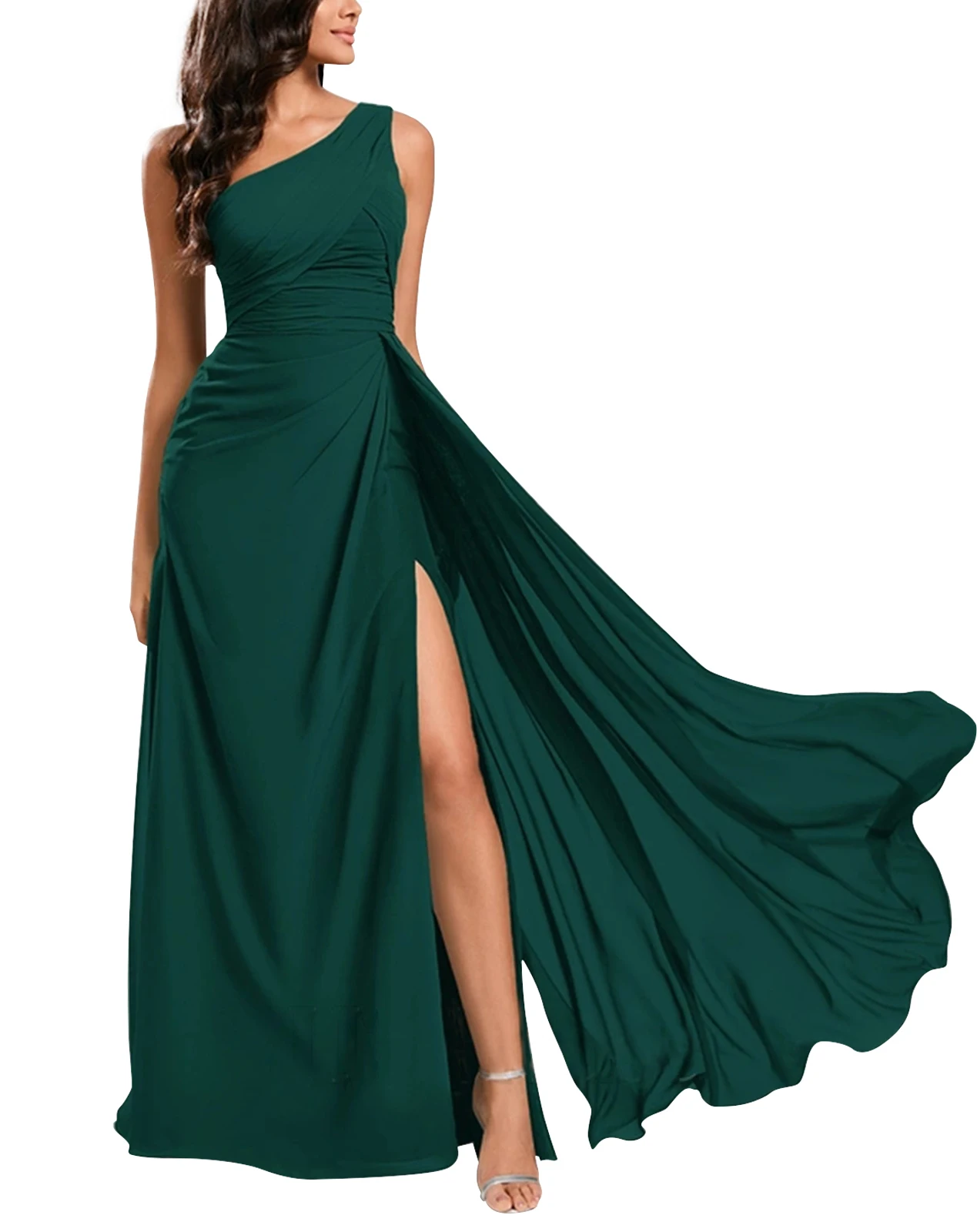 Aoruisen One Shoulder Floor-Length Chiffon Bridesmaid Dress With Ruffle Backless 2024 Prom Evening Dress Wedding Party Gowns