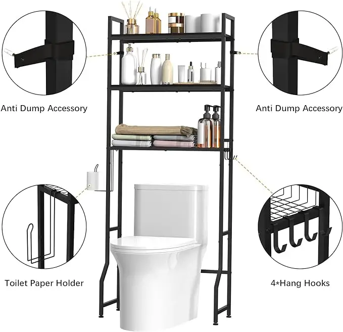 Over The Toilet Storage 3 Tier Over Toilet Bathroom Organizer Wooden Bathroom Space Saver Freestanding Above Toilet Stand with 4 4