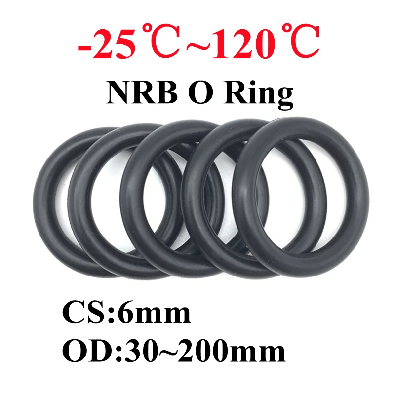 

10pcs Black O Ring Gaskets CS 6mm OD 30mm ~ 200mm NBR Automobile Nitrile Rubber Round O Type Corrosion Oil Resistant Seal Washer
