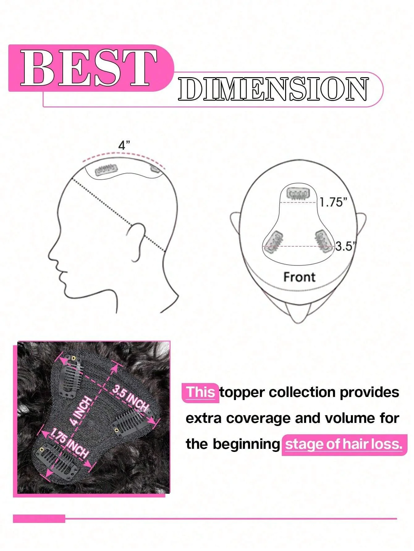 Topper per capelli neri naturali con frangia Toppers ricci per capelli umani per le donne con Clip per capelli sottili nelle estensioni dei capelli uso quotidiano - immagine 4