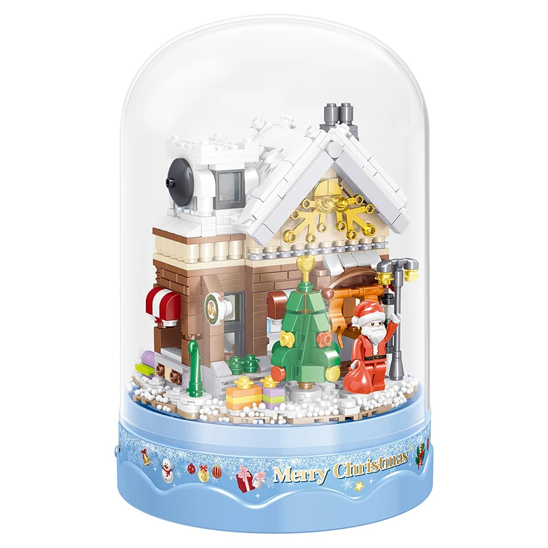 Mini ZY00997 Lighting Christmas Snow Rotating Music Box Building Blocks