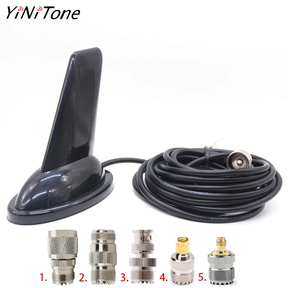 YiNiTone PL-259 to N/SMA/BNC Shark Fin Design VHF UHF 144/430Mhz Dual Band Antenna for QYT KT-7900D 8900 BJ-328 BJ-318 BAOFENG
