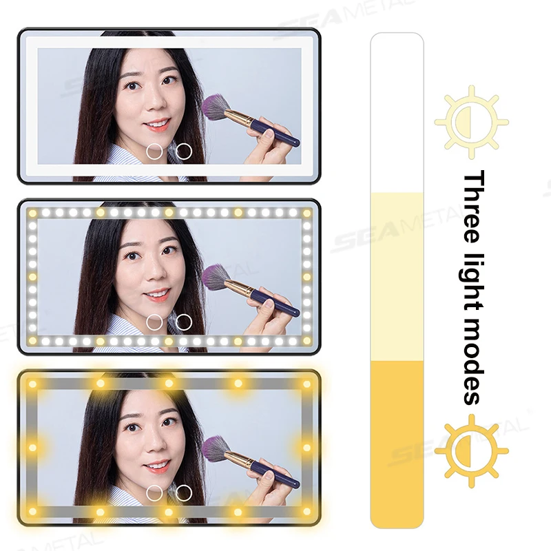 씨메탈 업그레이드된 차량 메이크업 미러 터치 스크린, HD 화장대 미러 USB-C, 충전식 밝기 조절 가능, 숙녀용 필 라이트