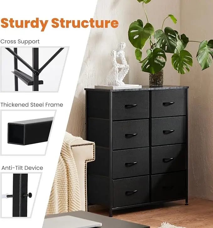 8 - Storage - Drawer Dresser for Bedroom. Tall Large Fabric Storage Tower Organizer. Chest of Drawers with Metal Frame & Wooden 6