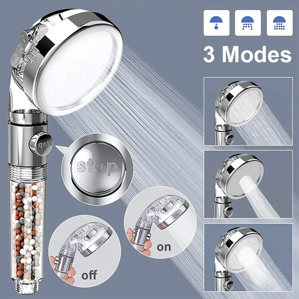 

Bathroom Shower Head Water Saving High Pressure Nozzle Bath Sprayer Tourmaline Anion Stone Filter Rainfall Handheld Shower Head
