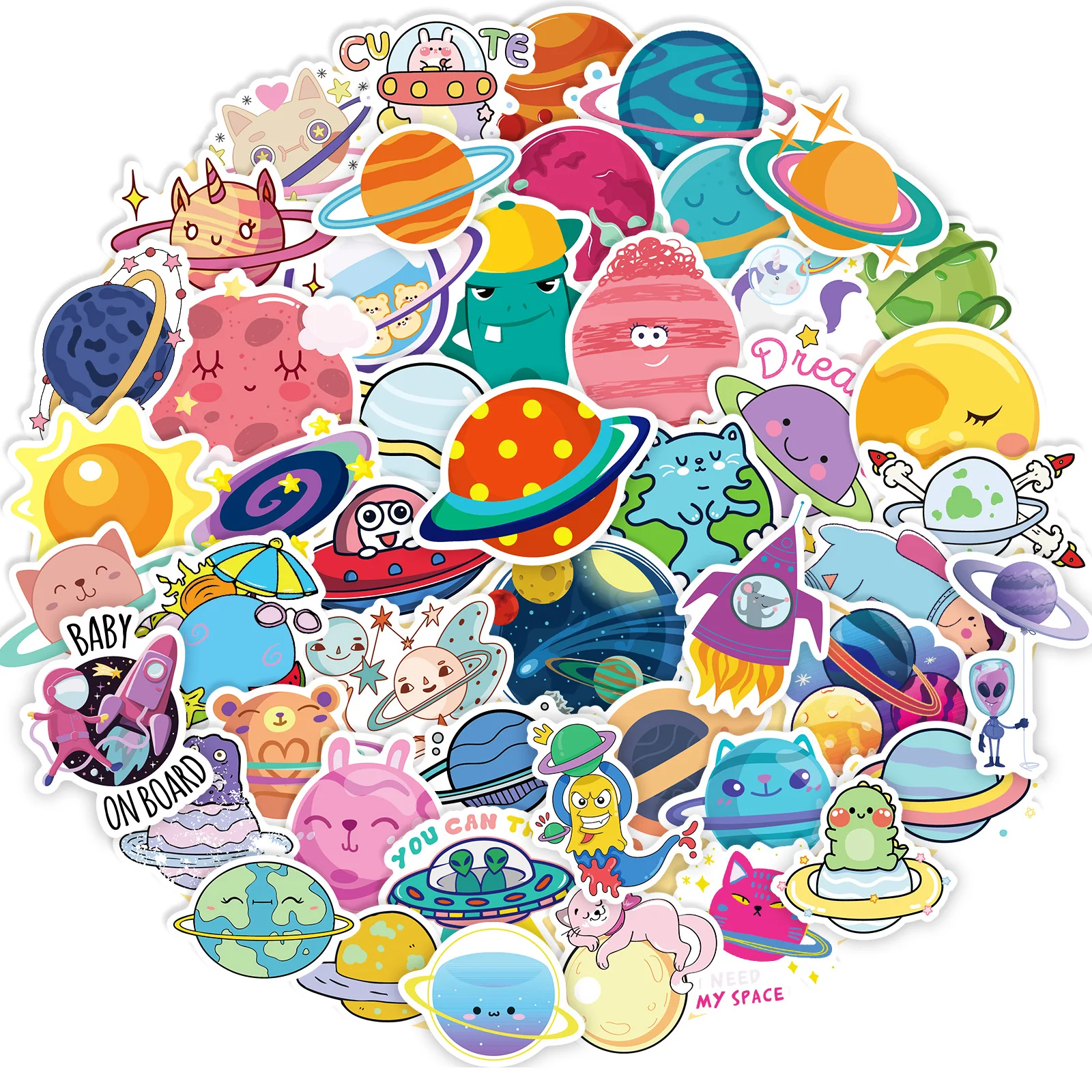 

10/30/50PCS Cartoon Universe Planet Stickers Kids Toy Gift Graffiti Decals DIY Laptop Phone Suitcase Notebook Car Cute Sticker
