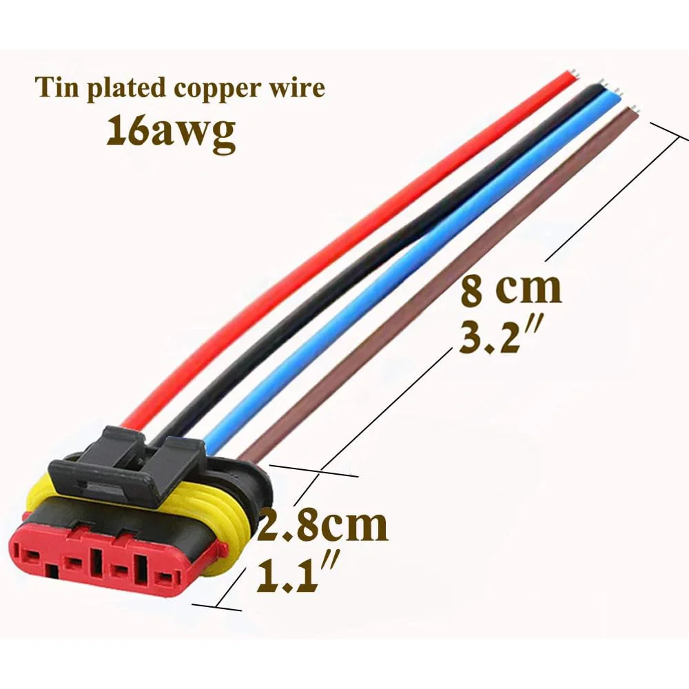 4-poliger Stecker, wasserdicht, 4-poliger Auto-Elektrokabel-Stecker, mit Draht 16 AWG Marine für Auto, LKW, Boot, Motorrad (5 Paar) – Detail 3