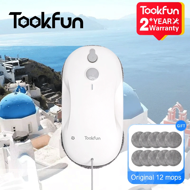 TOOKFUN CW1 Electric Window Cleaner Remote Control Water Spray Round Smart Robotic 3000PA Suction Power Household Walls Cleaner