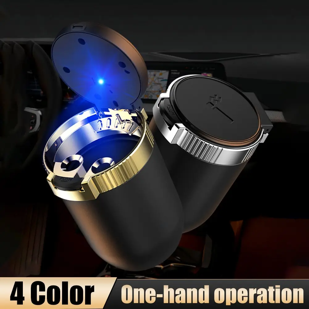 

1PC Blue Light LED Car Ashtray Multifunctional Vehicle Cup Holder Ashtray Smell Proof Trash Can Auto Interior Accessories