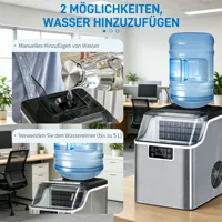 Machine à glaçons automatique 20 kg/24h compacte avec réservoir d'eau de 3,2 L, minuterie et auto-nettoyage, silencieuse 48 dB, pour fêtes, maison mobile, bar, en acier inoxydable, argent, 25,2x36x37,1 cm 5