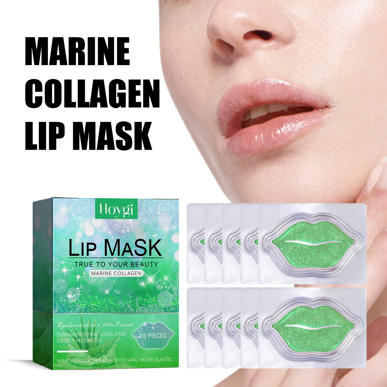 Hoygi Moisturizing Lip Mask Aloe Vera Moisturizing and Anti Drying Crack Autumn and Winter Moisturizing Care Whitening 10 Pieces 5
