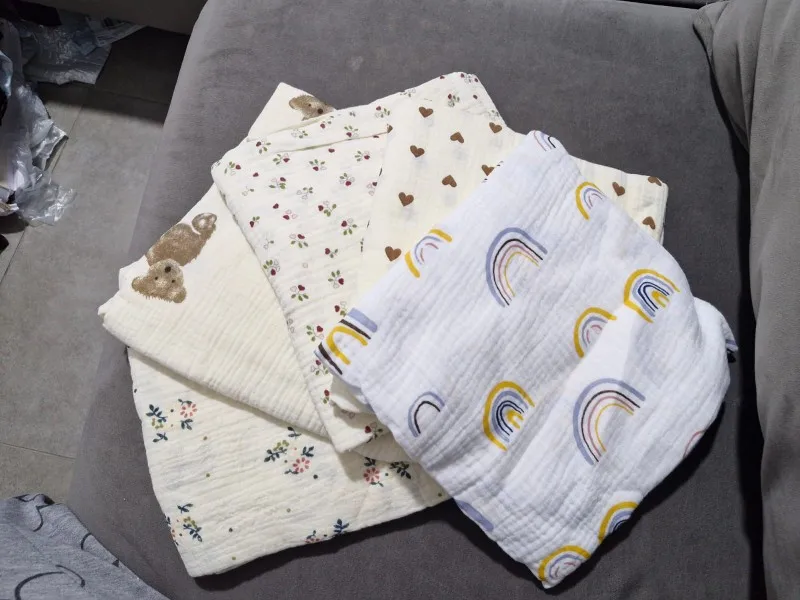 Four Seasons Neutral Crepe Wrap Swaddle Blanket Pure Cotton Material Soft Skin Friendly Printing and Multi-functional Use photo review