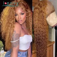 Perruque Lace Front Wig péruvienne naturelle bouclée, cheveux ondulés, couleur gingembre, brun, pre-plucked, pour femmes 1