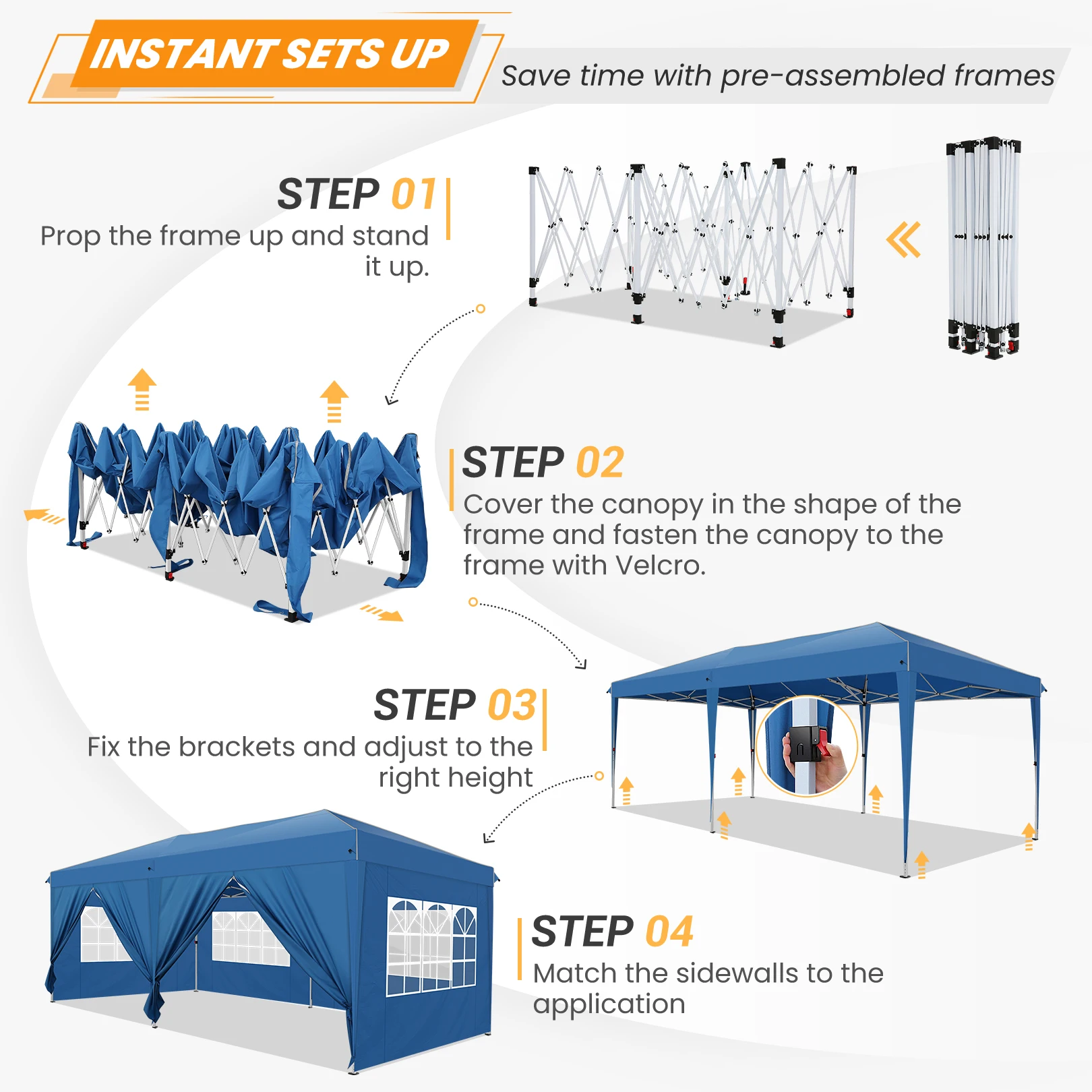 3x6m Folding Gazebo Party Tent With 6 Sidewall Pop Up Garden Canopy Awning UV 50+ Height Adjustable For Beach Wedding Camping