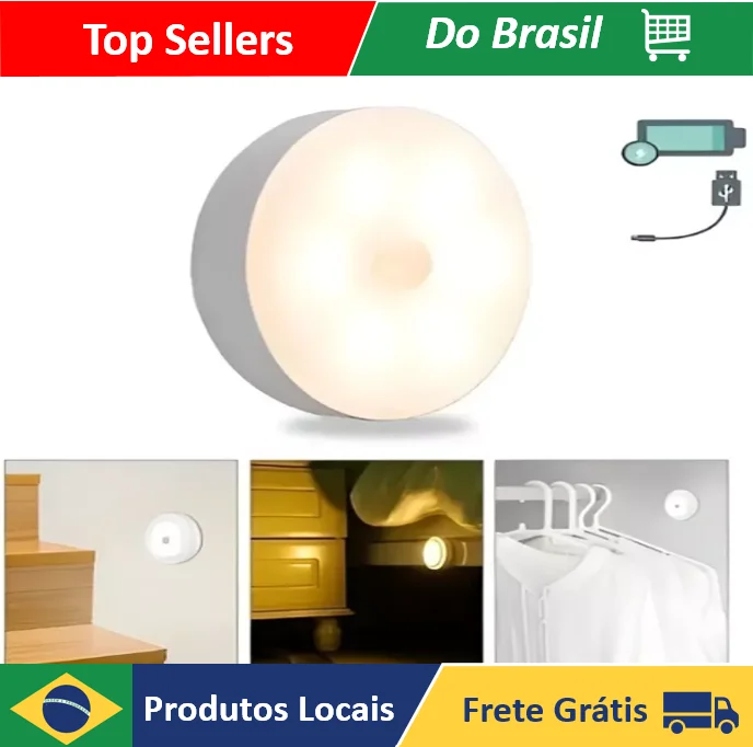 Lâmpada Inteligente Sem Fio Sensor Indução Recarregavel Usb
